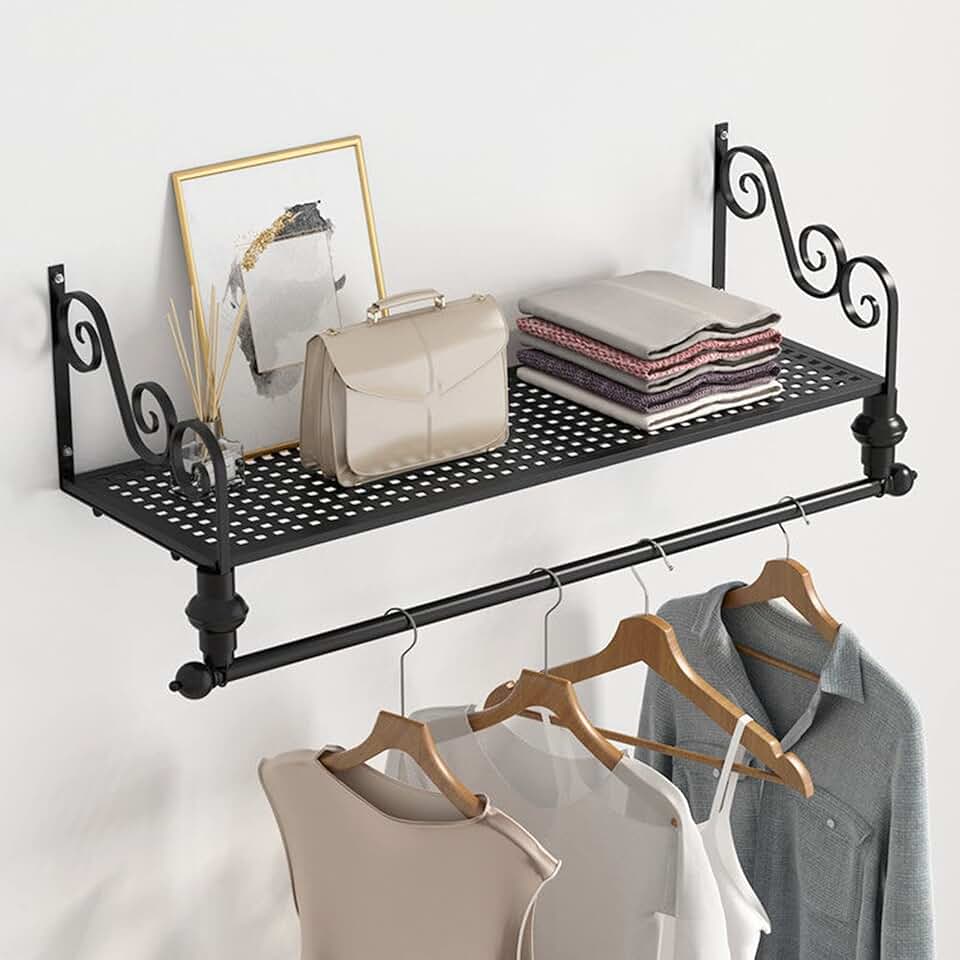 Garment Rack Clothing Store Display Stands,Entrance Porch Organization Hanging Rod Retail Shelves,Wall Mounted Storage Clothes Shoe Bag Pipe Shelf,Home Bookcase Towel Rack Clothes Rail Coa
