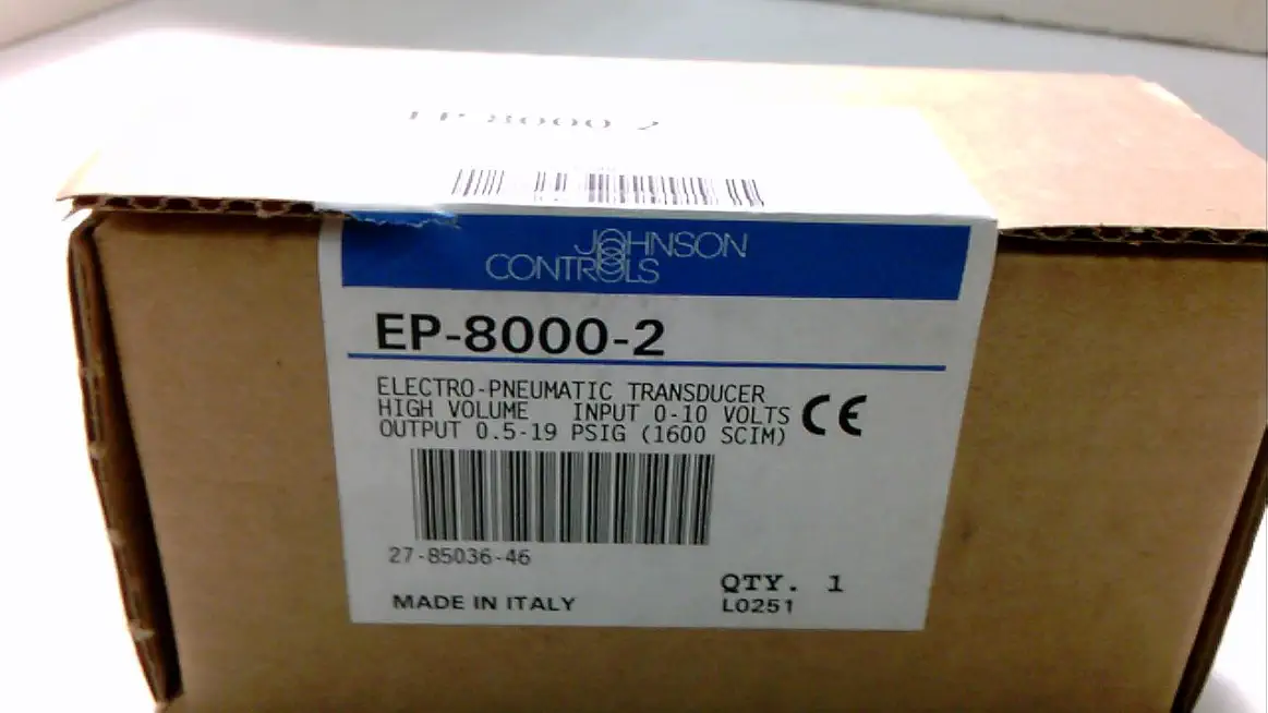 Johnson Controls EP-8000-2 Electro-Pneumatic Transducer, High Volume Relay, 0.25 to 9.5 Vdc Input Range