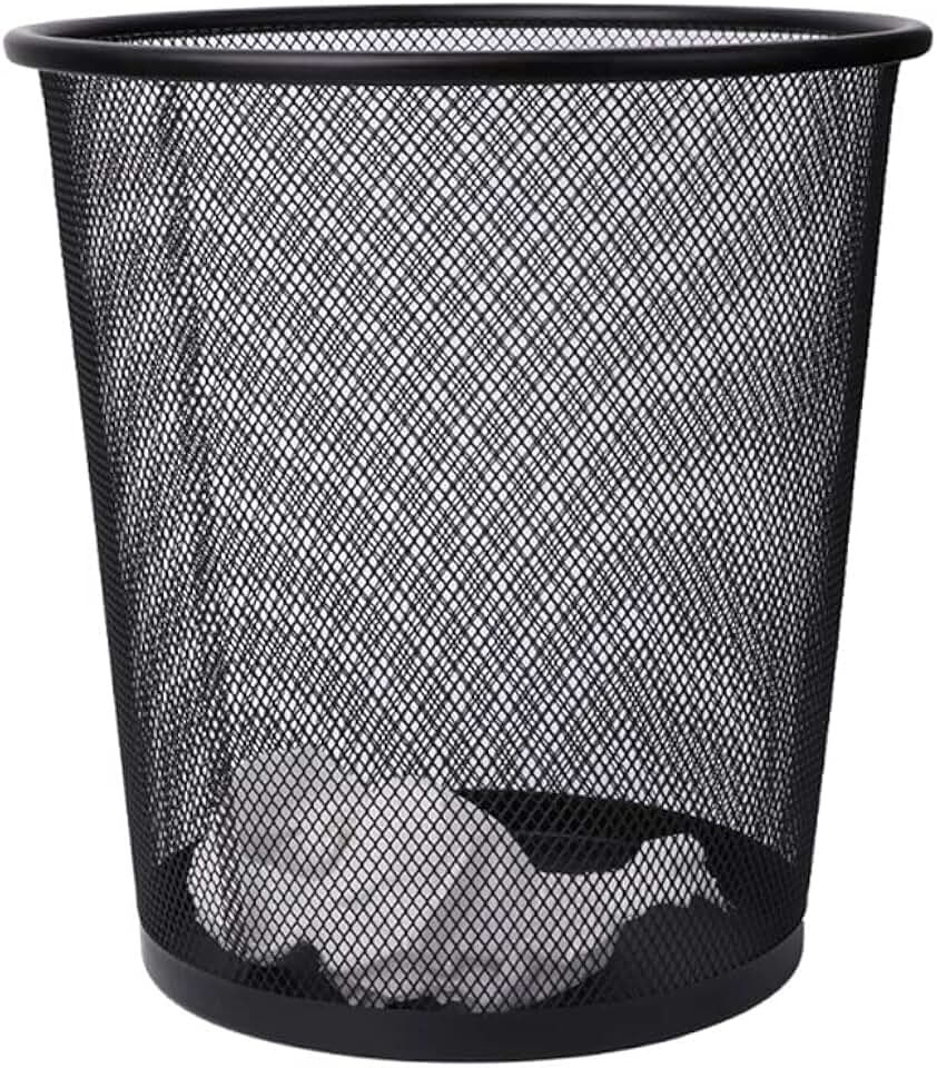 Metal Mesh Wastebasket Round Trash Can Recycling Bin Office Tools Supply Black