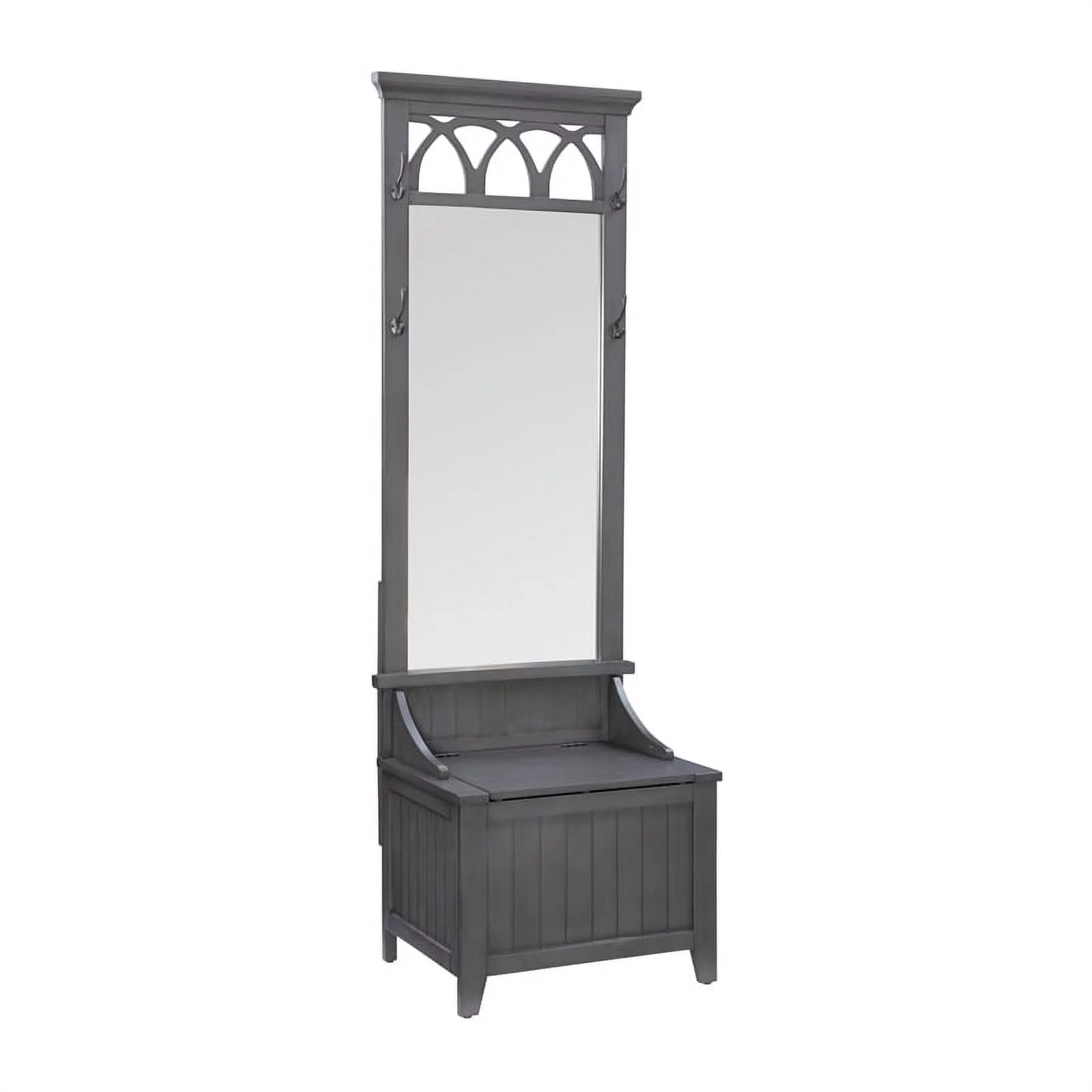 Pemberly Row Coastal Solid Wood and Mirror Entryway Hall Tree Bench in Gray