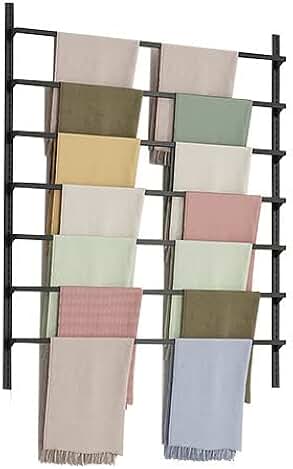 Wall Mount Scarf Rack Stand Display Wrapping Paper Organizer, 7 Tier Modern Commercial Holder Organiser for Retail Stores/Flower Shop (Color : Black, Size : 120cm/47.2inch Wide)