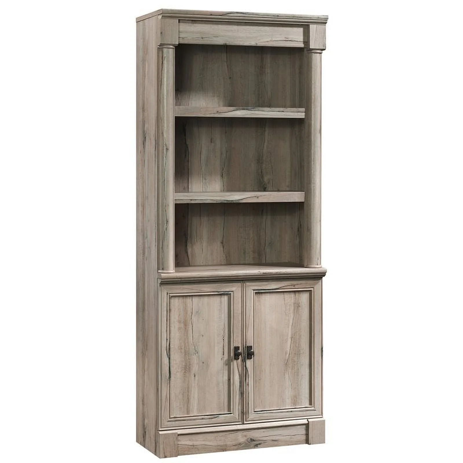 Pemberly Row Engineered Wood and Metal 3-Shelf Bookcase in Split Oak