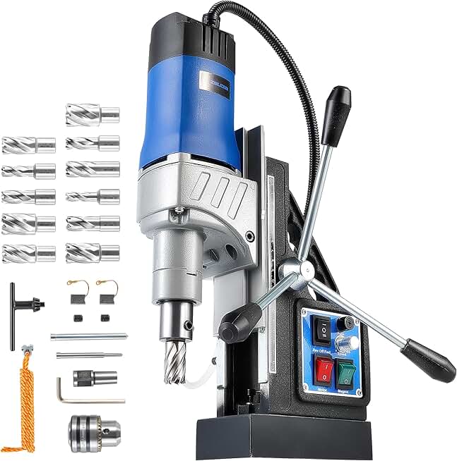 ZELCAN Mag Drill Press with 11 Drill Bits, 1550W Portable Magnetic Drill Press with 2