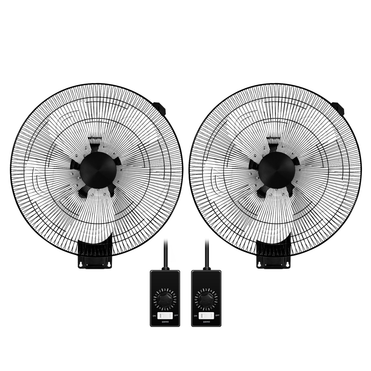 imerelez 2Pack HealSmart 18 Inch Household Commercial Wall Mount Fan, 90 Degree Horizontal Oscillation, 5 Speed Settings, Black