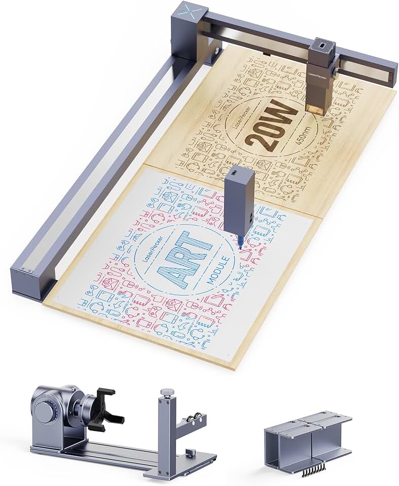 LaserPecker LX1 Max 20W Laser Cutter, Foldable Extra Large Working Area Laser Engraver Rotary Extension Kit for Glass Tumbler Ring, Laser Cutter for Wood, Acrylic - Additional Artist Module