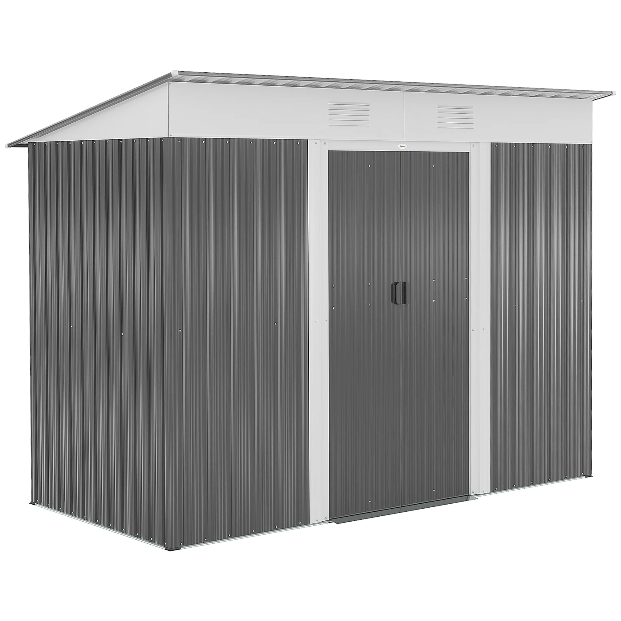 Outsunny 8' x 4' Metal Lean to Garden Shed, Outdoor Storage Shed Garden Tool House with Double Sliding Doors, 2 Air Vents for Backyard, Patio, Lawn, Gray