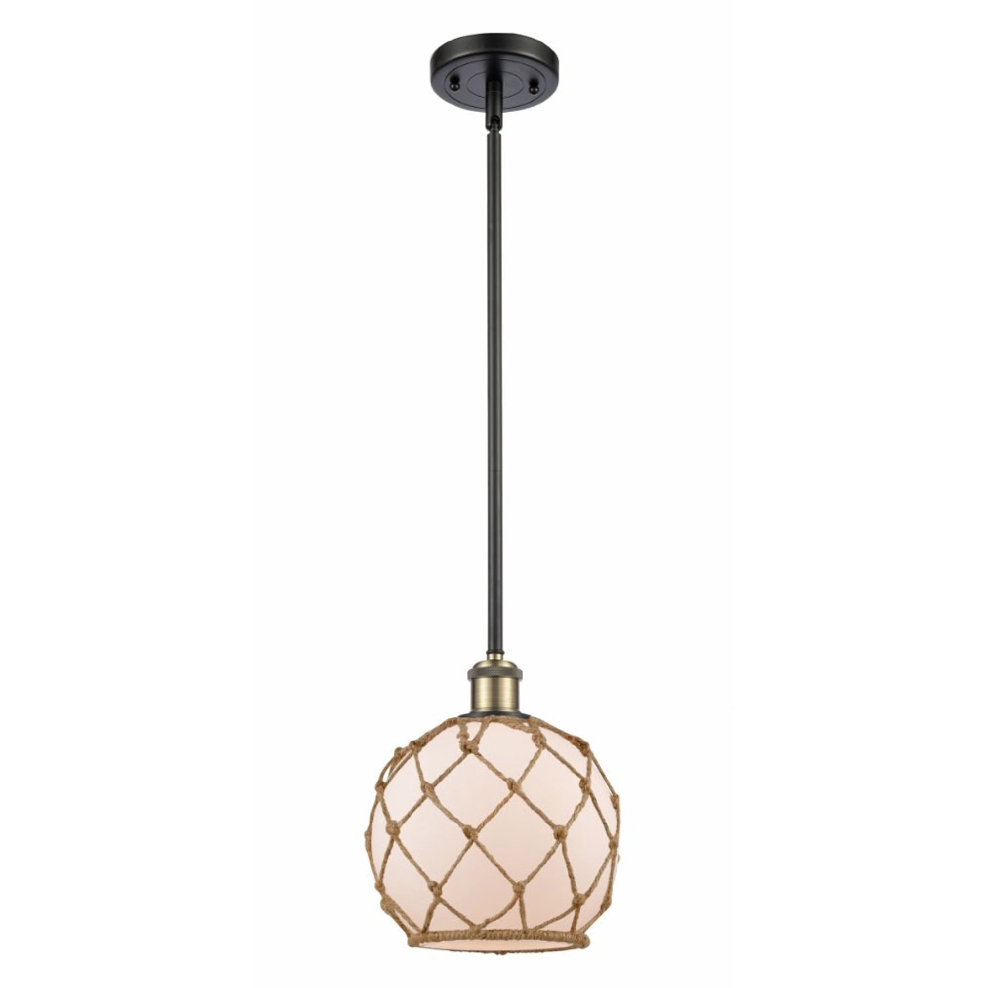 Innovations 516-1S-BAB-G121-8RB-LED Farmhouse Rope 1 Light Pendant part of the Ballston Collection, Black Antique Brass