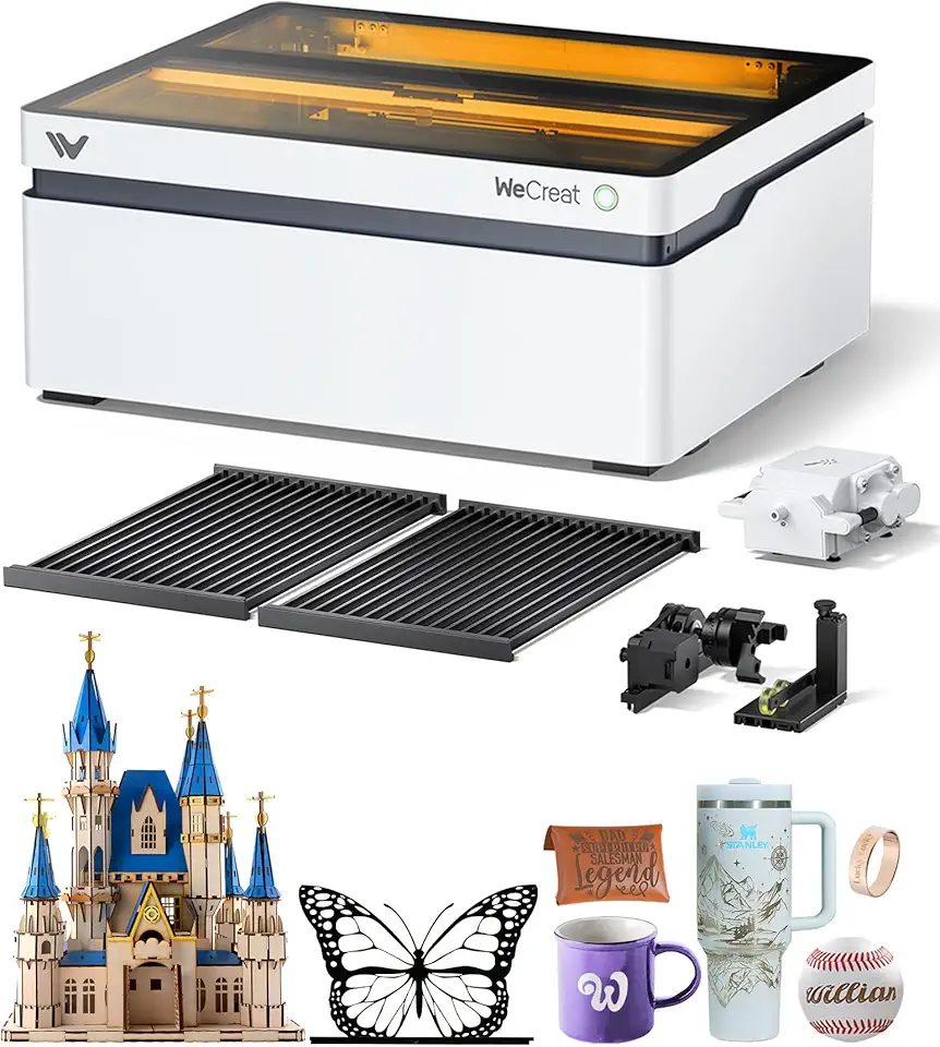 WECREAT Vision 20W(20,000mW) Laser Engraver, 4-in-1 Desktop Diode Laser Engraver and Cutter with Rotary, Smart Camera, Auto-Lifting Enclosure, Air Assist and Laser Bed for Wood Acrylic Metal