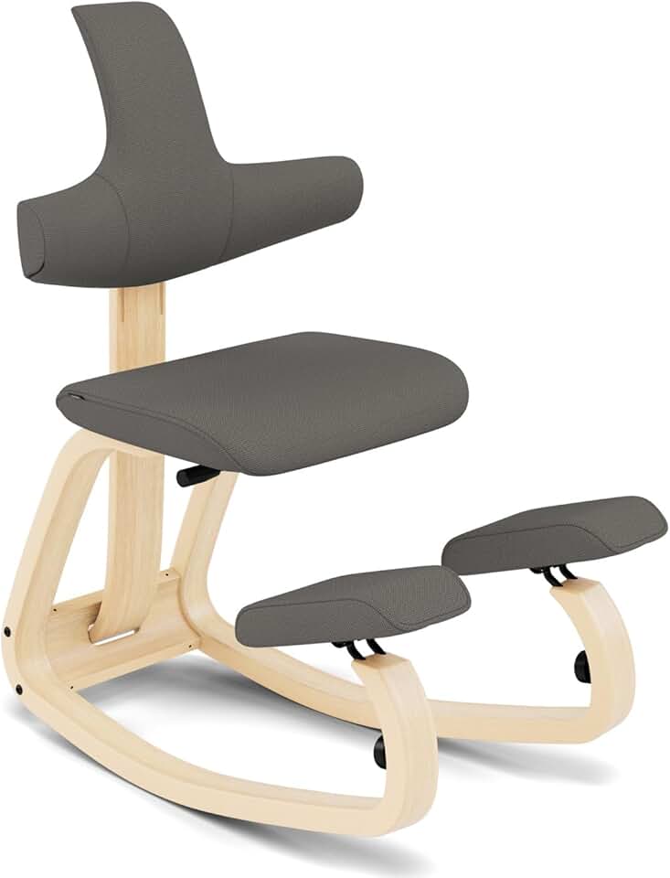 Varier ThatSit Balans Adjustable Ergonomic Kneeling Chair with Backrest, 10-year Limited Warranty, Designed by Peter Opsvik, Grey/Natural