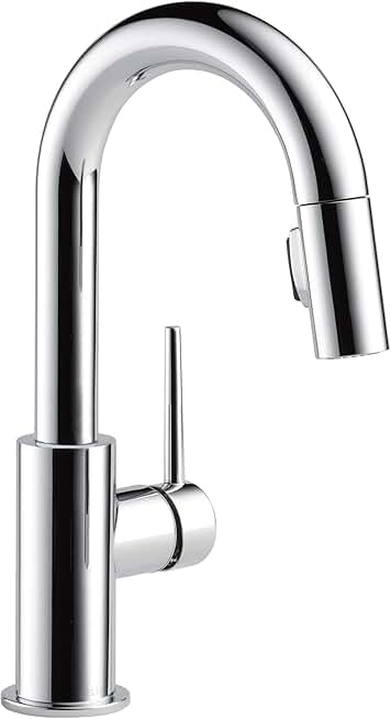 Delta Faucet Trinsic Chrome Bar Faucet with Pull Down Sprayer, Chrome Bar Sink Faucet Single Hole, Wet Bar Faucets Single Hole, Prep Sink Faucet, Faucet for Bar Sink, Chrome 9959-LS-DST