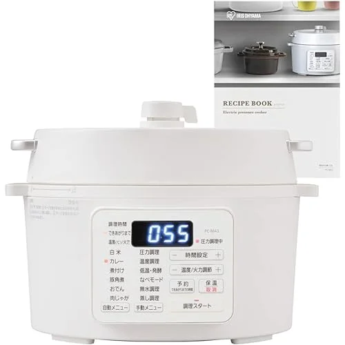 Iris Ohyama Electric pressure cooker Pressure cooker 3L Low temperature cooking possible Desktop pot With reservation function You can also make cakes White PC-MA3-W with recipe book
