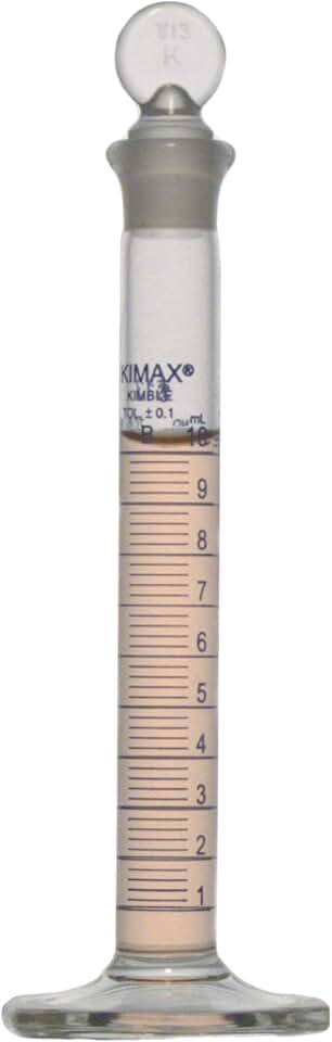Kimble 20040-10 Borosilicate Glass Class B Single Metric Blue Scale Mixing Cylinder, Calibrated to Contain, with Glass Stopper, 10 mL Capacity (Case of 24)