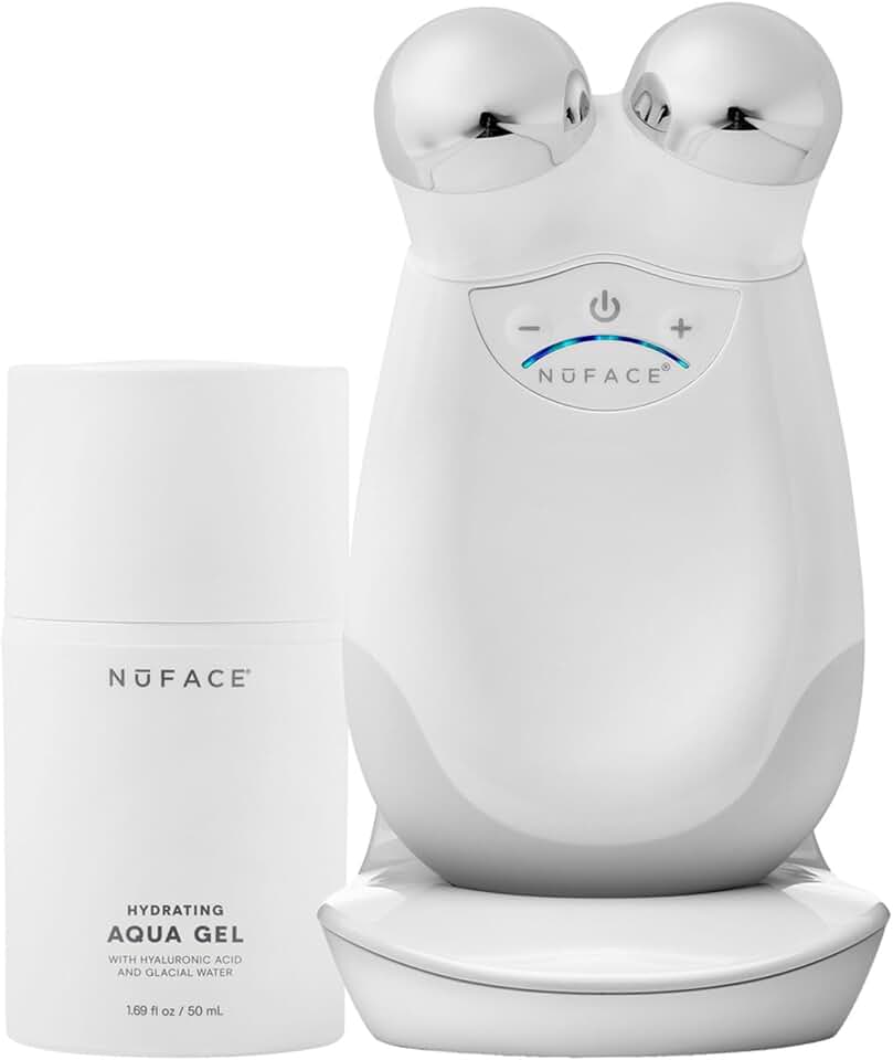 NuFACE Trinity Microcurrent Facial Device Kit - FDA Cleared Face Sculpting & Neck Tightening Device to Contour Cheeks & Brows + Microcurrent Gel Activator, Silk Crème & Brush