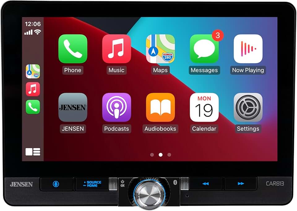 Jensen CAR813 8-inch Certified Apple CarPlay Android Auto Wired or Wireless | Single DIN & Double DIN Touchscreen Car Stereo Radio | Bluetooth | Front & Rear Camera Inputs | USB Playback & Charge
