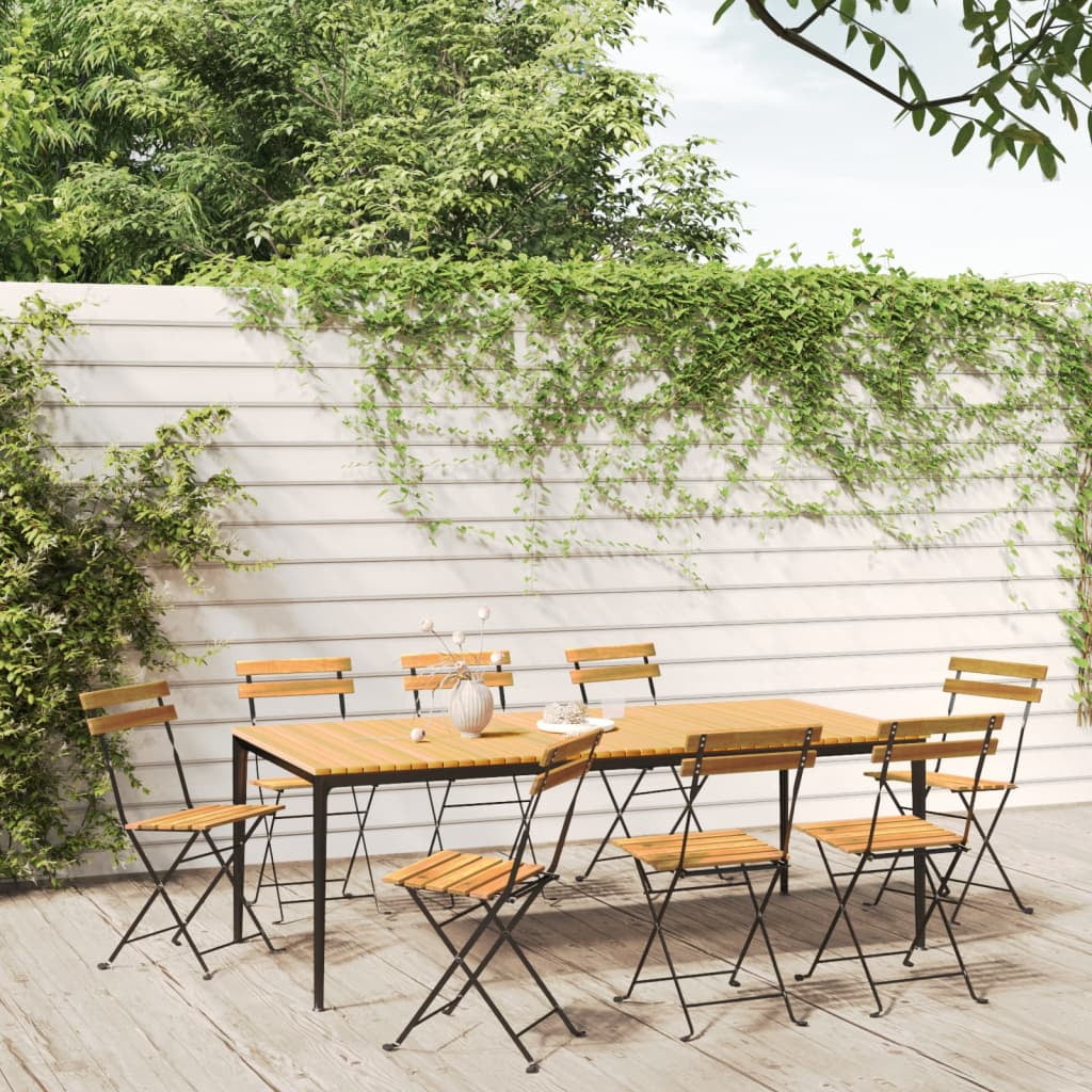 Irfora Folding Patio Chairs 8 pcs Steel and Solid Wood Acacia