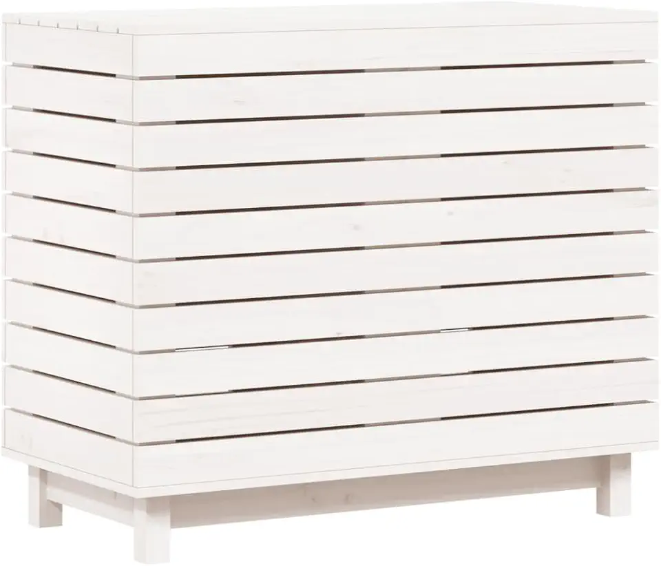 vidaXL Laundry Basket, Laundry Hamper with Lid, Washing Basket for Laundry Room Bathroom Bedroom, Laundry Sorter Clothes Basket, White Solid Wood Pine