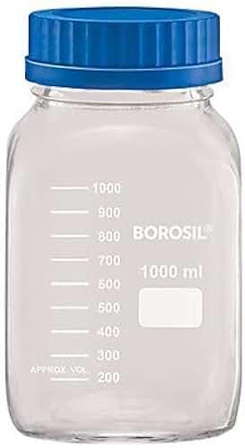 Borosil® Reagent Wide Mouth Bottles with PP Screw Cap (GL80), Graduiations and PP Pouring Ring, 1L (1000mL), 10/CS