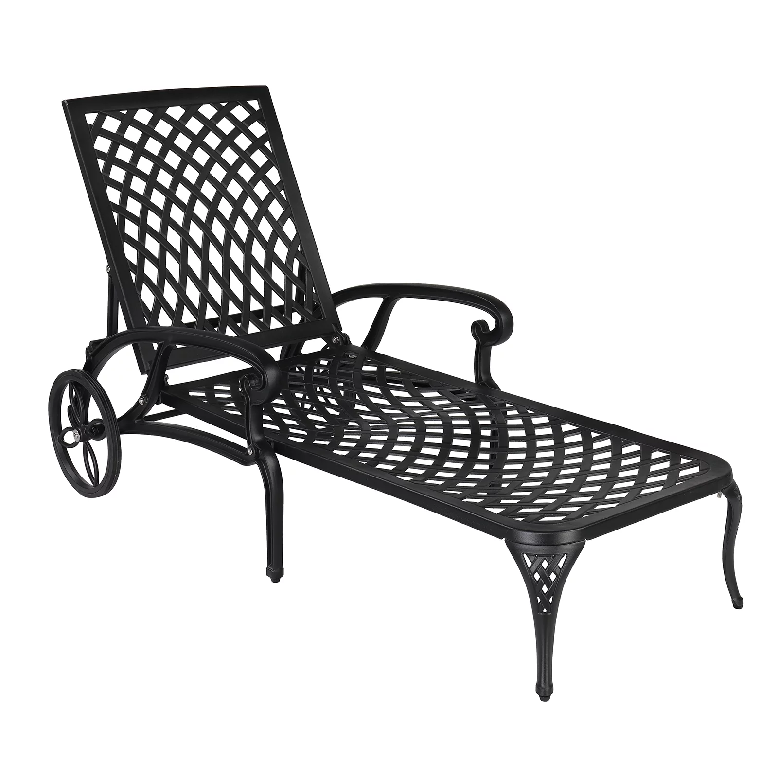 OverPatio 48 in Cast Aluminum Chaise Lounge Outdoor Metal Lounge Chairs Patio Recling Chair, Black