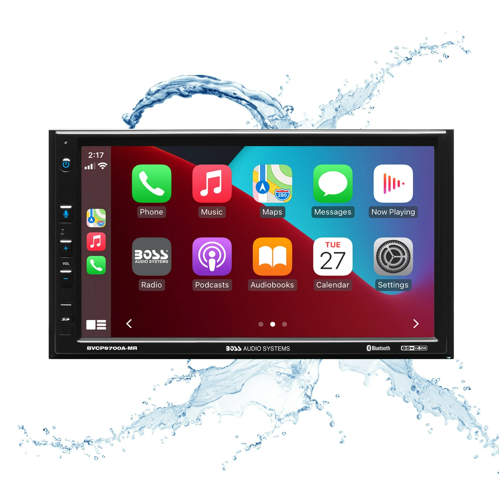 BOSS Audio Systems BVCP9700A-MR Marine Boat Stereo - Apple CarPlay, Android Auto, Double Din, 7 Inch Touchscreen, Bluetooth, No CD DVD Player, AM/FM Radio Receiver