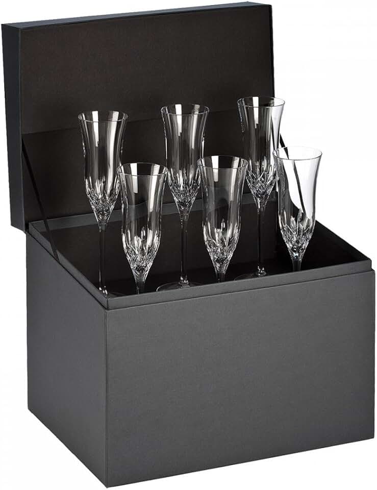 Waterford Lismore Essence Flute Deluxe Gift Box, Set of 6, 6 Count (Pack of 1), Clear