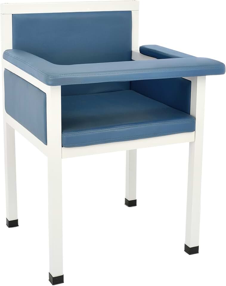 Luxe Upholstered Blood Drawing Chair – Padded Phlebotomy Seat w/Adjustable Armrest & Steel Framing – Ideal for Hospitals & Medical Facilities (Blue)