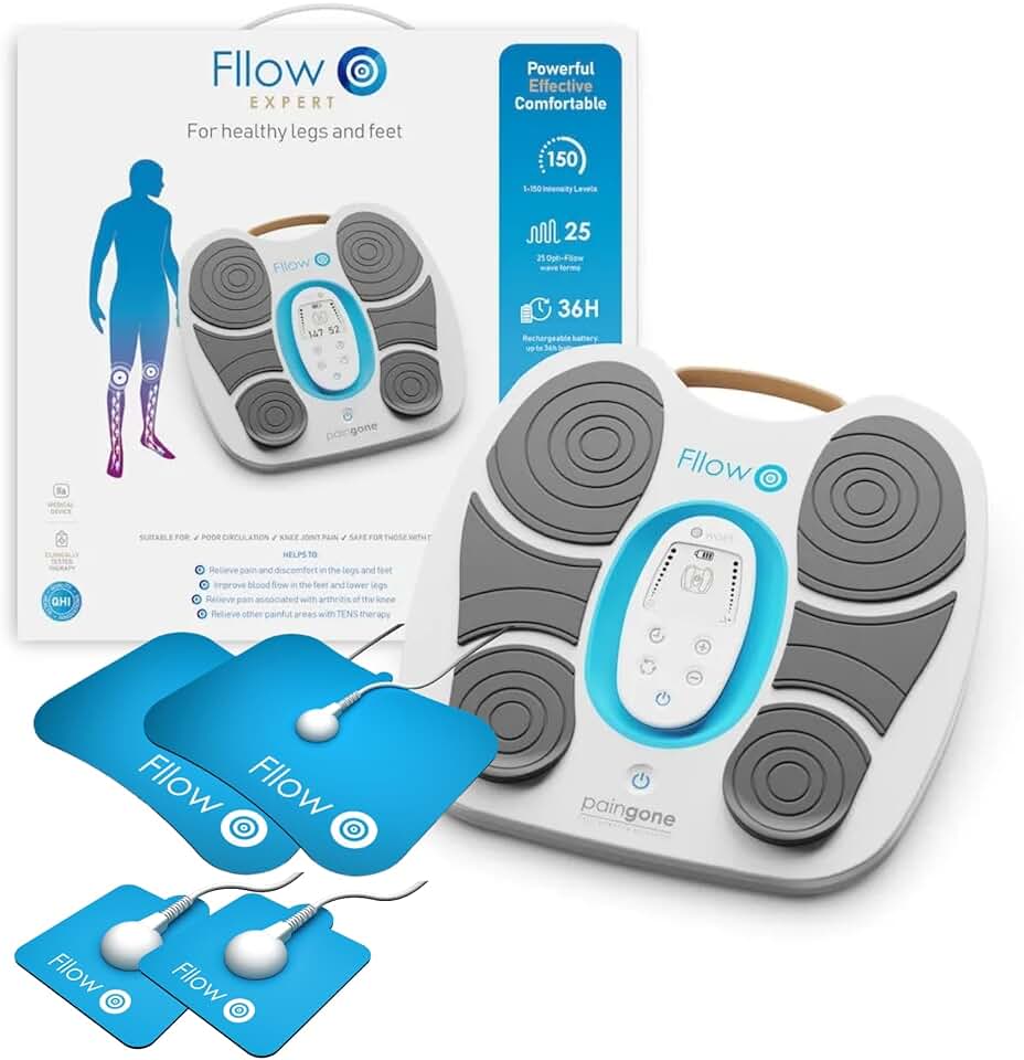 Paingone Fllow EMS FDA Medical Device - Circulation Stimulator - Legs & Feet - 150 Intensity Levels - Muscle Booster Therapy - Remote Control - Relax Muscles & Relieves Pain - Lightweight & Portable