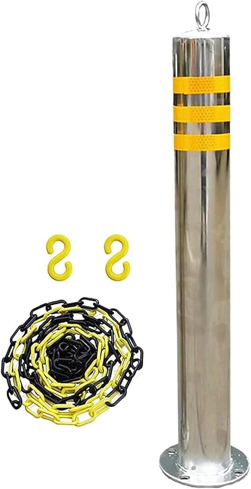 Security Parking Bollard Post Heavy Duty Parking Restriction Barrier Posts,Reflective Parking Poles for Driveway ，Stainless Steel Traffic Cones, Prevent Rust，Easy to Install (Color : Silver, Size