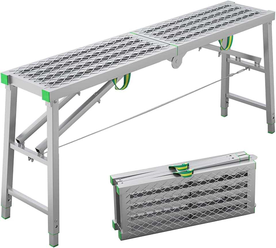 Portable Folding Scaffolding Work Platform Household Engineering Ladder Stool with Climbing Pedals and 5-Speed Height Adjustment for Ceiling Cleaning Painting,C-200×30cm