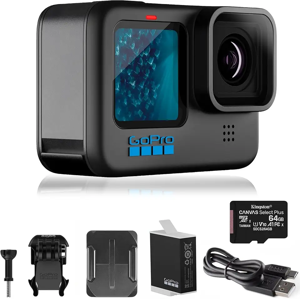 GoPro HERO11 Black + 64GB Kingston SD Card – E-Commerce Packaging - Waterproof Action Camera with 5.3K60 Ultra HD Video, 27MP Photos, 1/1.9