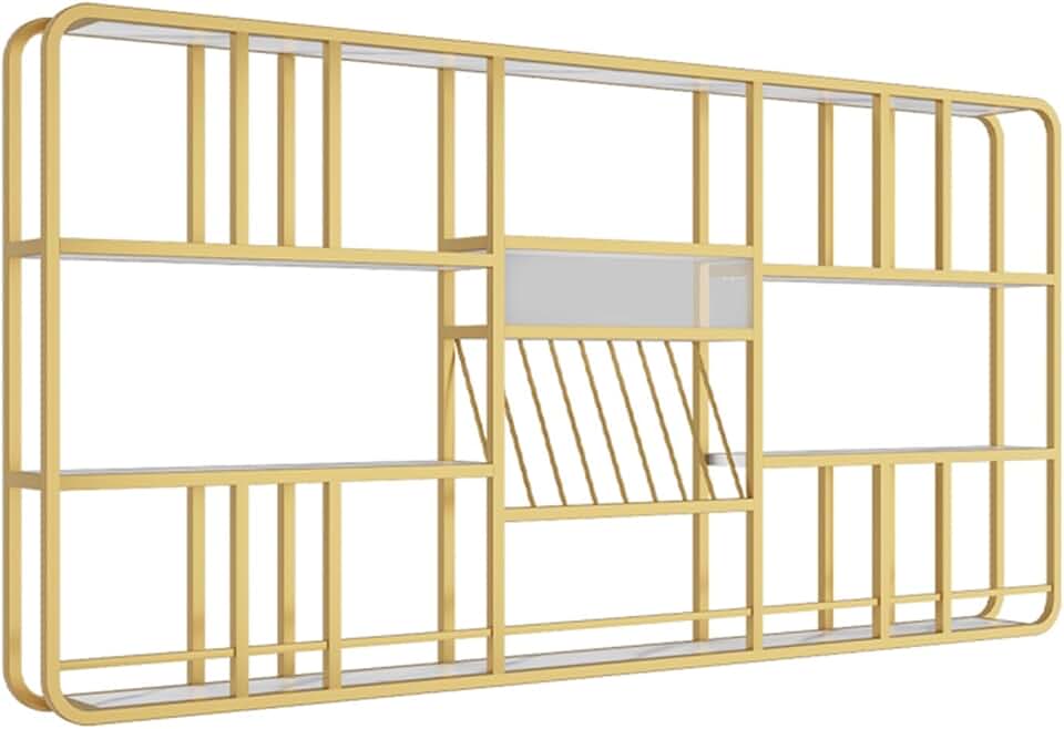 Upgrade Metal Wine Rack Wall Mounted With LED Light Bar Floating Wall Shelves Wine Glass Storage Racks Bar Unit Floating Shelves Liquor Bottle Display Shelf With LED Light For Living Room,Home,Cafe(Go