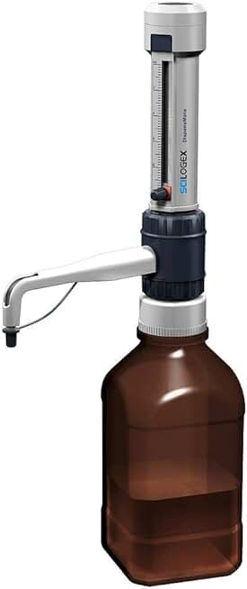 Scilogex SCI-Spense Bottletop Chemical Dispenser, Adjustable Volume, Fully Autoclavable, with Bottle Neck Adaptors, 1-10ml Volume, 1 Year Warranty