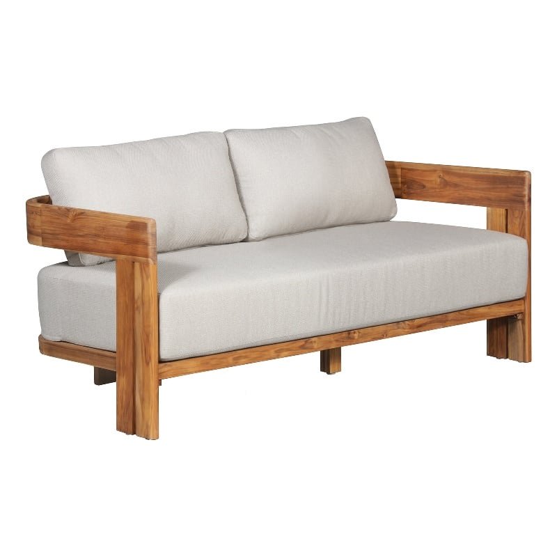 Paradiso Outdoor Solid Teak Wood Love seat - Gray Fabric