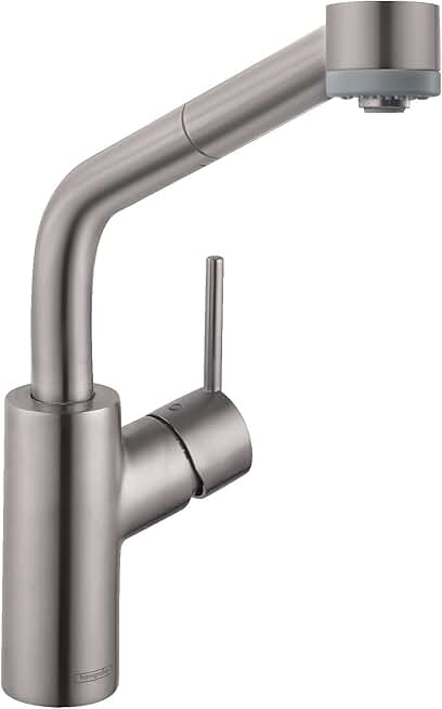 hansgrohe Talis S Stainless Steel Single-Handle Kitchen Faucet, Kitchen Faucets with Pull Out Sprayer, Faucet for Kitchen Sink, Stainless Steel Optic 04247800