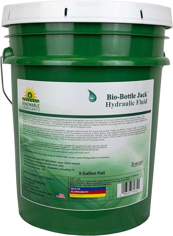 Bio-Bottle Jack ISO 32 Hydraulic Lubricants, 5 Gallon Pail