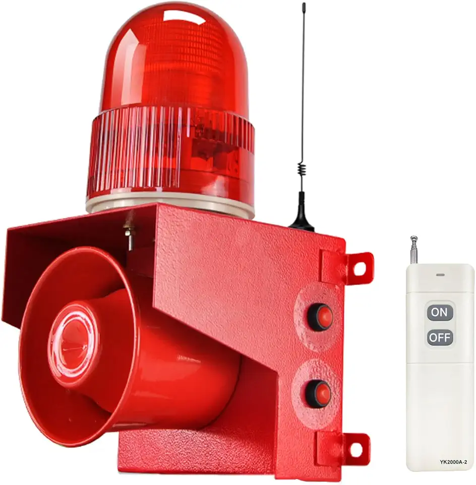 Security Siren Waterproof Outdoor Wireless Emergency Alarm with Strobe-120dB, 1.24mile Remote Control, 12 Tone for Industry Business School Shop Home Factory