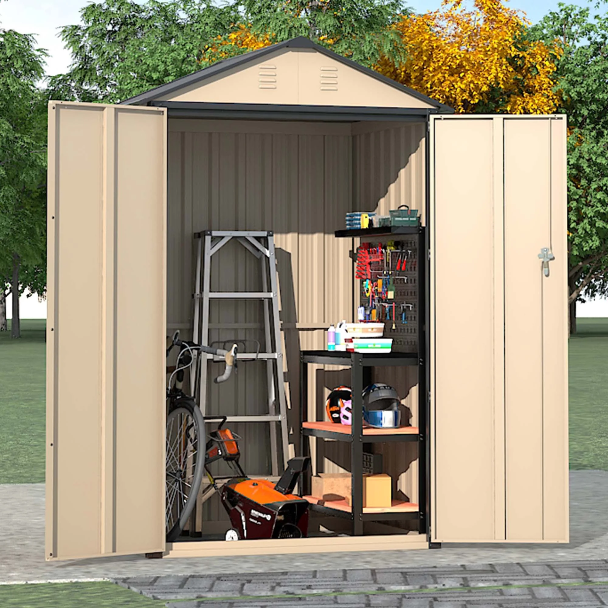 Outdoor Storage Shed, 4*3 FT Steel Metal Lockable Garden Shed with Waterproof Door - Ideal for Bikes, Tools, and Lawnmower