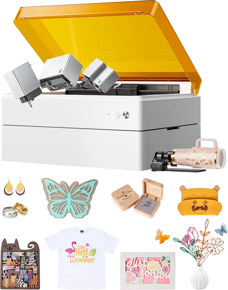 xTool M1 Ultra 4-in-1 Craft Machine(Premium Kit), All-in-One for Vinyl Cutting, Laser Engraving, Drawing, Inkjet Printing(Module Available), with Riser Base and Rotary, for Vinyl, Fabric, Wood, Ring