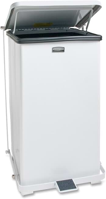 Rubbermaid Commercial ST12EPLWH Defenders Biohazard Step Can Square Steel 12gal White