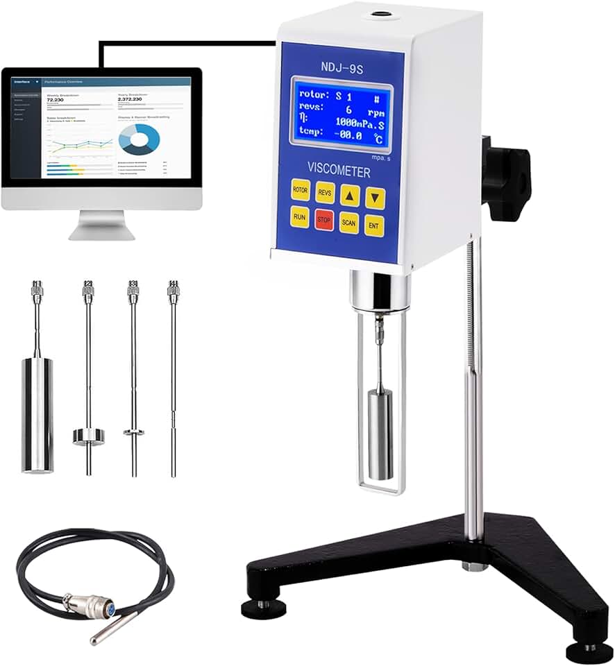 Digital Rotary Viscometer with Temp. Probe, Lab Viscometer with Data Output, 10-6, 000,000 mPa.s Viscosity Meter Tester ±3% 100-240V