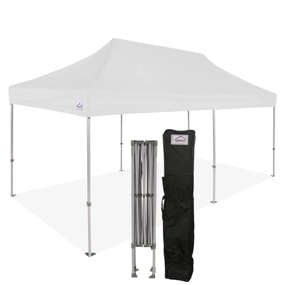 Impact Canopy 10x20 Instant Pop Up Canopy Tent, Commercial Grade Aluminum Frame, Wheeled Roller Bag, White