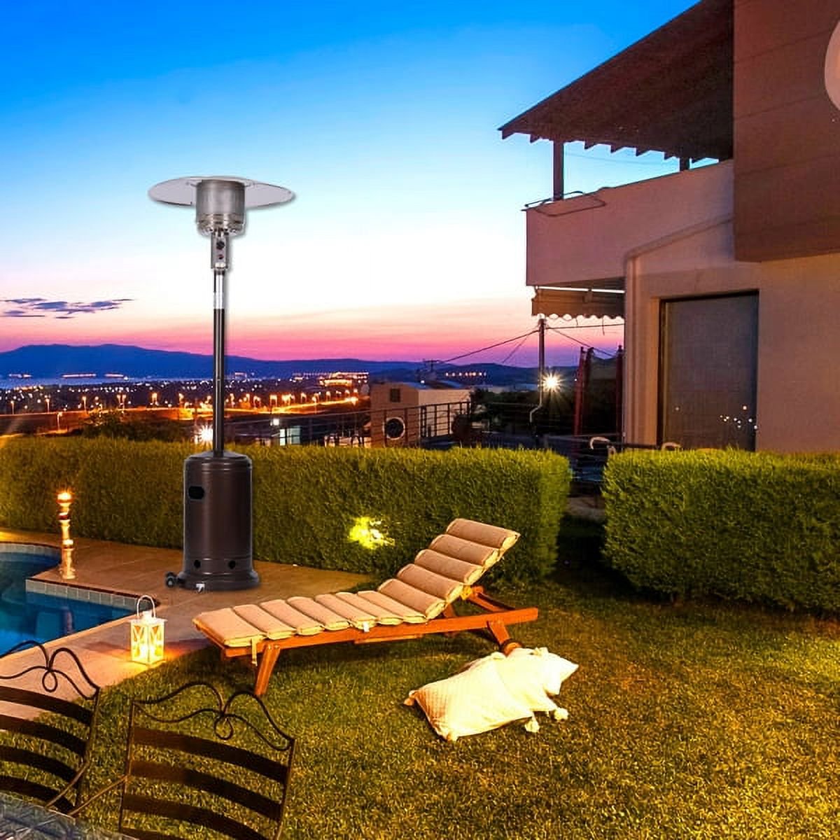 Outdoor Portable Heaters,Propane Heater,Patio Heater,88 Inches Tall Premium Standing Patio Heater,With Auto Shut Off And Simple Ignition System,Wheels And Base Reservoir