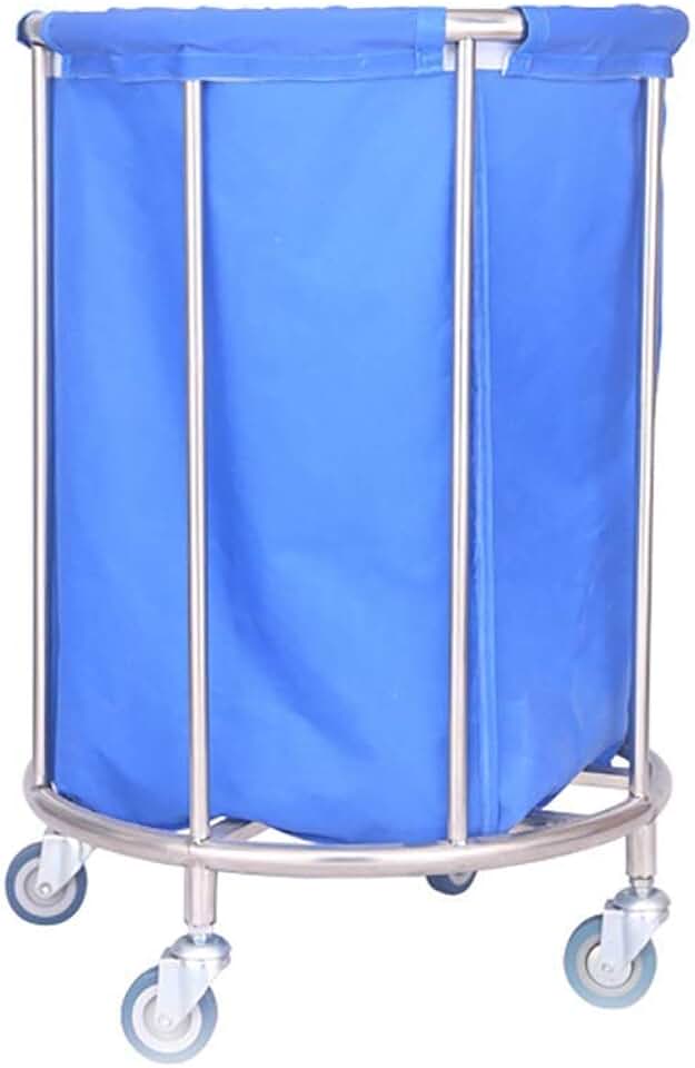 Movable Hand Trucks,Storage,Kitchen Movable Trolleys, Beauty Salon Trolley,Round Laundry with Movable Liner and Wheels Push Cart,Rolling Linen Storage/Blue/50 * 90Cm
