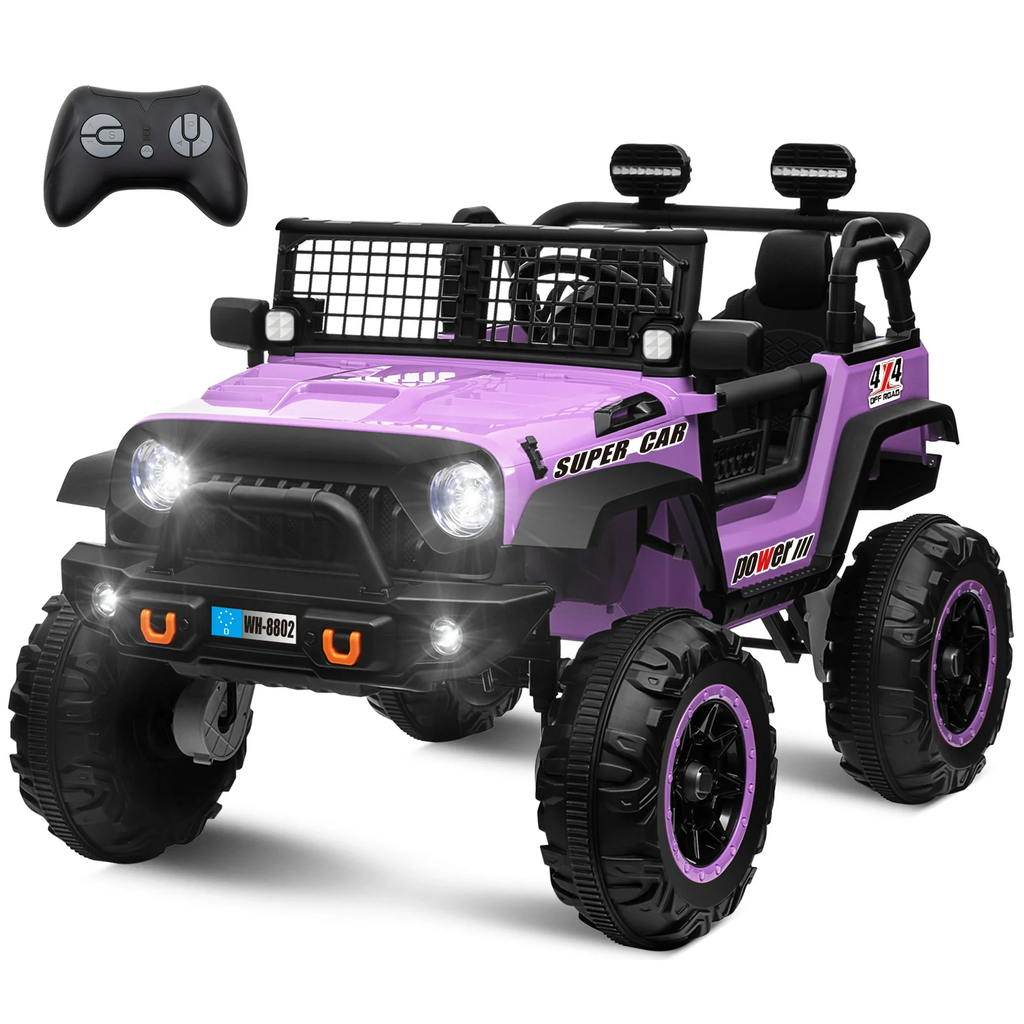 OTTORD 24V Battery 4 Wheel Car,Kids Ride on Electric Car with Remote Control and Music for Boys Girls(Purple)