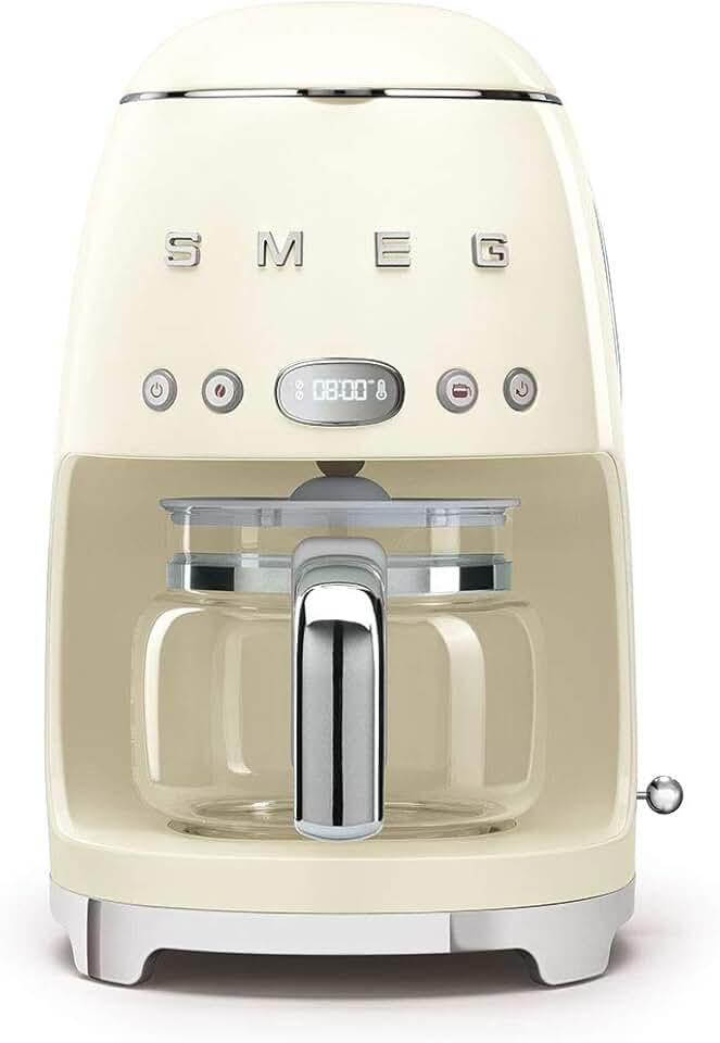 Smeg 50's Retro Style Aesthetic Drip Coffee Machine with 10 Cup Glass Carafe, Auto Start Feature, Keep Warm Plate, and Two Coffee Strength Settings (Cream)
