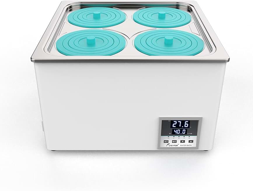 LAB FISH Laboratory Digital Water Bath 12L Capacity Thermostatic Heater Heating Devices Stainless Steel Liner with Selectable Openings for Experiment 4 Openings
