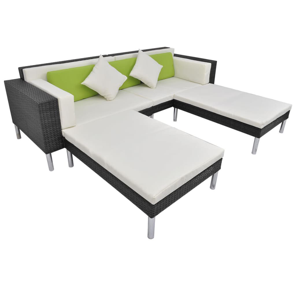 Patio Lounge Set 4 Piece with Cushions Poly Rattan Black