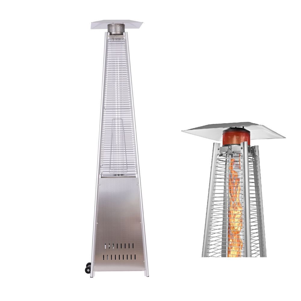 IVV Pyramid Patio Heater, 46,000 BTU Outdoor Patio Heater, Quartz Glass Tube Propane Heater w/ Wheels, Portable Flame Heater for Commercial & Residential, Silver