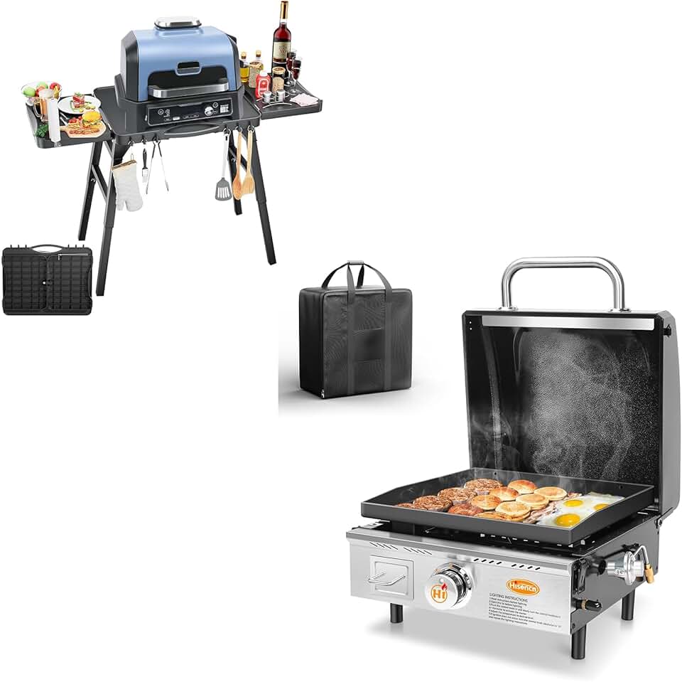 Hisencn Portable Grill Stand with Adjustable Leg for Ninja Woodfire Outdoor Grill OG700 OG800 OG900 Series,Portable Flat Top Grill for Outdoor, Tabletop