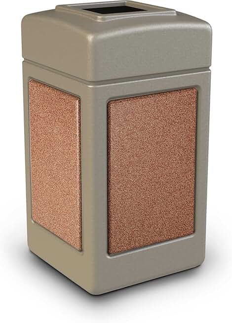 Commercial Zone StoneTec 42 Gallon Square Waste Receptacles, Beige with Sedona Panels
