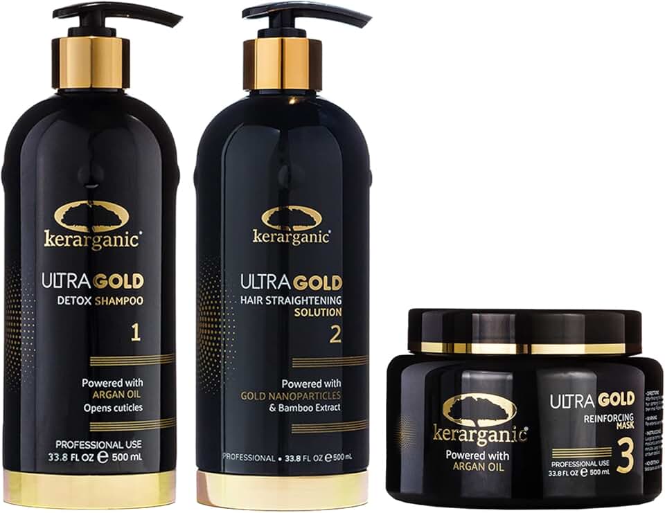 Ultra Gold Hair Straightening Solution Set (1000ml/33.8floz): Step 1 + Step 2 + Step 3